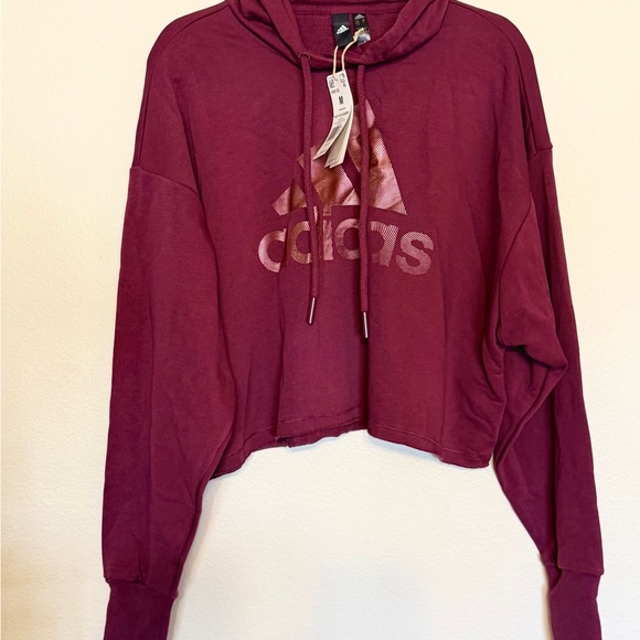 Women’s Adidas Maroon Cropped Hoodie Medium - Picture 1 of 4